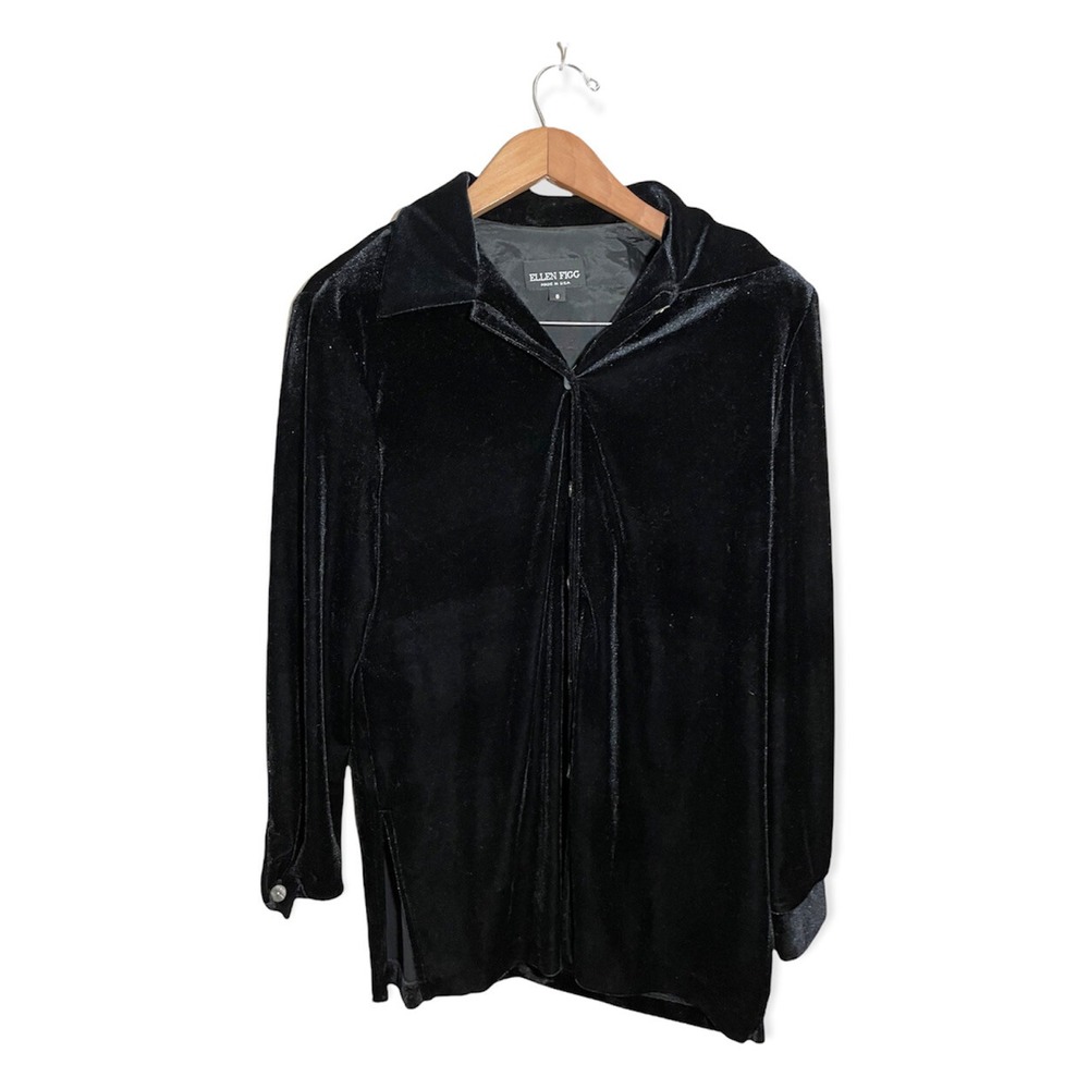 Ellen Figg Velvet Button Top Womens Size 8 Long Sleeve Vintage USA Black